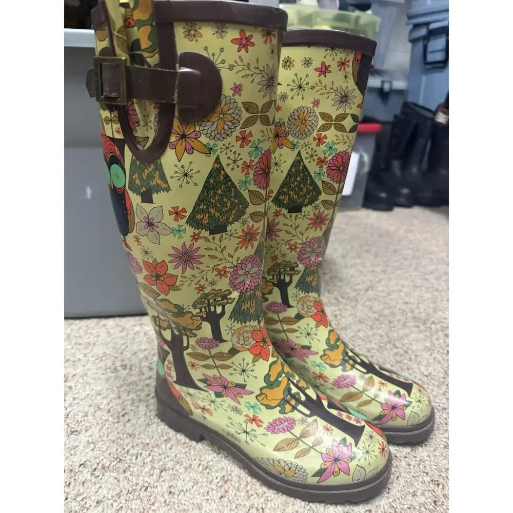 Chooka Gypsy Owl Rain Boots Women's Sz 6 Waterproof Rubber Boots